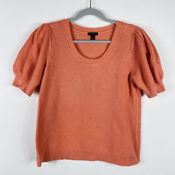 Ann Taylor Sweaters - Ann Taylor Size Large Puff Sleeve Crewneck Sweater Orange Peach Short Sleeve